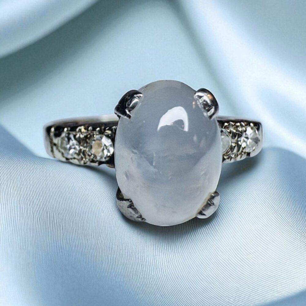 ANTIQUE- 18K Gold- Star Moonstone & Diamond Ring -Late Edwardian Art Deco 2.7g